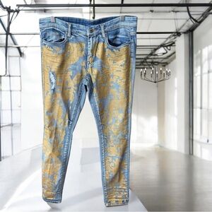 Blank NYC Distressed Gold Scrolled Jeans